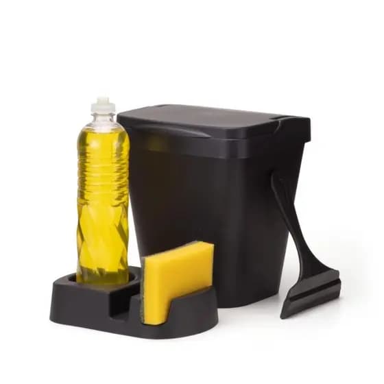 Kit Pia Multiuso Elegance Porta Detergente Rodinho de Pia Lixeira 4,8 Litros