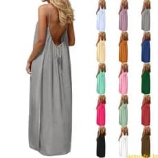 sun Vestido Longo Feminino Alças Finas E Nuas, Resort Solto