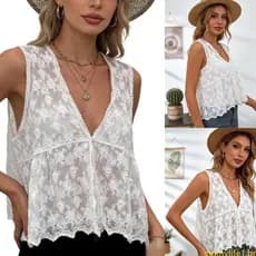 sun Feminino Mangas Decote V Profundo Renda Colheita Tanque Colete Streetwear Cardigan Cami Jaquetas
