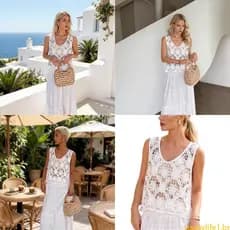 sun Mangas Decote V Solto Suéter Malha Colete Feminino Verão Crochê Regata