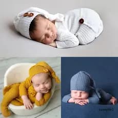 2 Pcs Baby Hat Bodysuit Newborn Photography Props Knitted Long Tail Romper