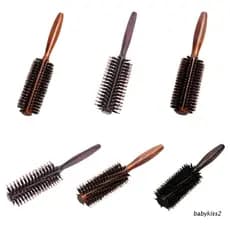 Bab 6 Tipos Sarja Reta Cabelo Pente Cerdas Javali Naturais Escova Rolamento Rodada Barril Ondu @ @ Lação Cabeleireiro Styling Ferramenta