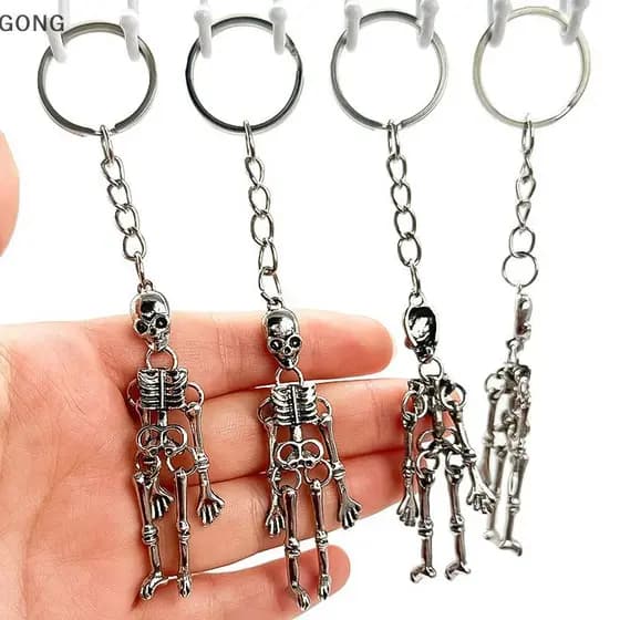 [BI] Chaveiro De Caveira Punk Multiarticular Esqueleto Amuletos De Carro Pingente De Terror Gótico Dia Das Bruxas Cabeça