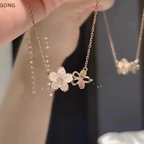 [BI] Elegante Delicado Zircão Flor De Cerejeira Nelace Para Mulheres Meninas Moda Gargantilha Festa Jóias Acessórios Pre