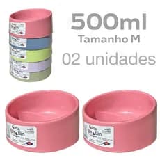 2 Pote Comedouro Bebedouro Slim Médio 500ml para Cachorro Família Estimação