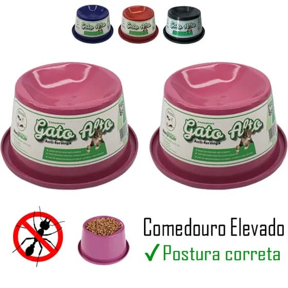 2 Comedouro Elevado para Gato Postura Correta pet 140ml Antiformiga