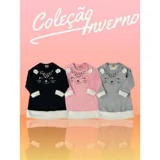 Vestido manga longa em moletom flanelado inverno menina infantil Rolu