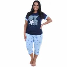 Pijama Pescador Adulto Feminino Blusinha E Calça Curta Noite