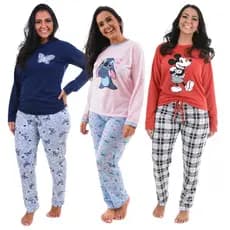 KIT 3 Pijama Longo Inverno Personagens Estampado Malha Premium Oferta