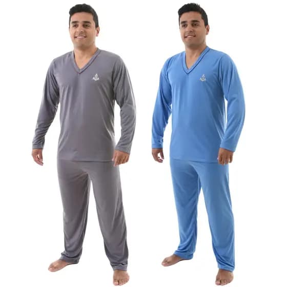 Kit 2 Pijama Masculino Longo Adulto Blusa Manga Comprida e Calça Inverno Noite