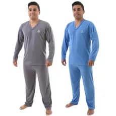 Kit 2 Pijama Masculino Longo Adulto Blusa Manga Comprida e Calça Inverno Noite