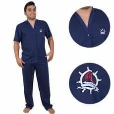 Pijama Masculino Aberto com Botões Manga Curta e Calça Pós Cirúrgico