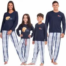 Kit Pijamas de Frio Familia Combinado Inverno Manga Longa e Calça Premium