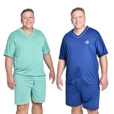 Kit 2 Pijamas Masculino Plus Size Manga Curta e Short Confortável