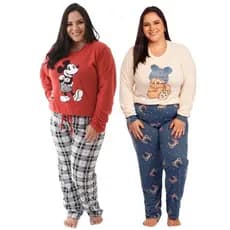 Kit 2 Pijamas Plus Size Feminino Manga Longa e Calça Confortável G1 G2 G3
