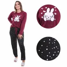 Pijama Inverno Feminino Personagem Manga Comprida e Calça Longa Confortável - Pérola Pijamas
