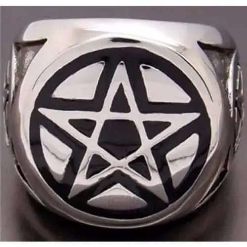 Anel Aço Inox Pentagrama Estrela Wicca Magia Sobrenatural Tv
