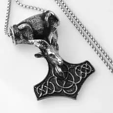Pingente com corrente Em Aço Inox Baphomet Templário Demônio Viking Bode