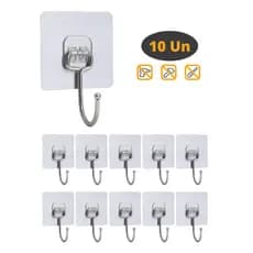 Kit 10 ganchos adesivos de parede transparentes super aderentes