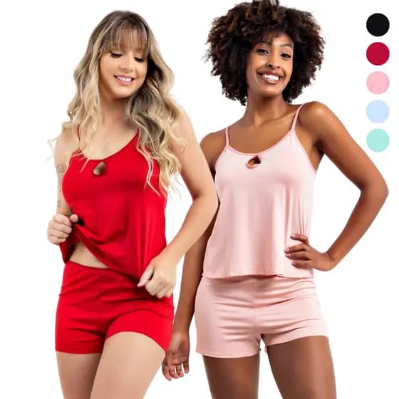 Kit 2 Short Dolls Femininos Pijama de Dormir Curto sem Bojo - VIÉRE