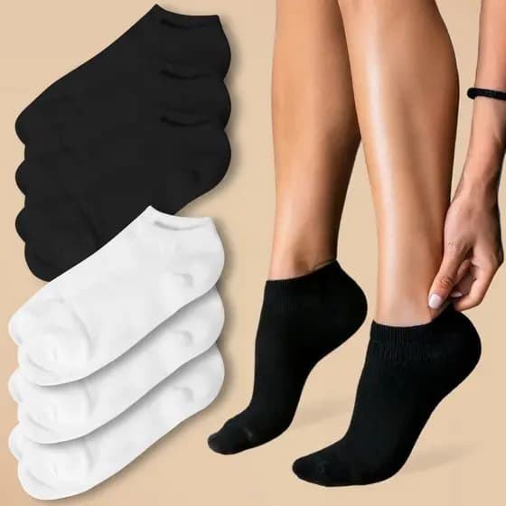 Kit 3 Pares Meias Curta  Soquete Feminina Cano Baixo Branca ou Preta Unissex