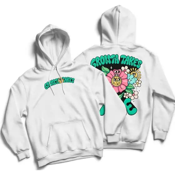 Moletom Canguru Growth Takes Time Flowers Time Color Hoddie