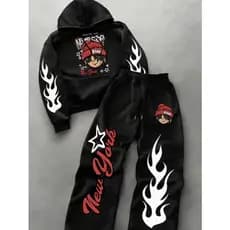 Conjunto Moletom calça Preto New York Flames Streetwear Premium