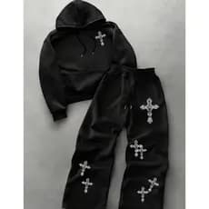 Conjunto Moletom Calça Cruz Asas Nas Costas Moda Alternativa Streetwear