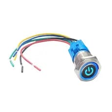 Botão Liga Desliga Led Azul 12v 24v Inox 22mm Trava+Chicote