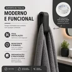 Kit Suporte Porta Toalha Banheiro Gancho Para Toalha De Rosto e Toalha De Banho Fixação Fácil