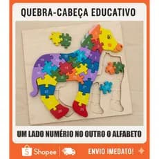 Quebra-cabeça Infantil CAVALO de Madeira com 26 Peças Resistentes e Coloridas