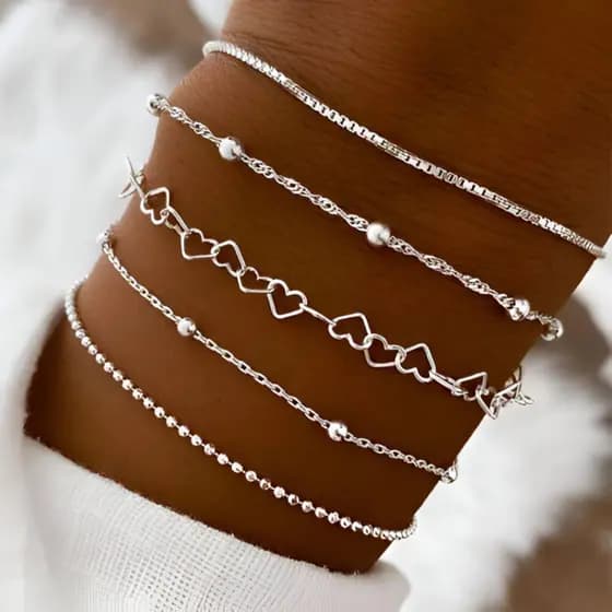 Conjunto De 5 Peças De Pulseiras De Corrente De Cobre Unissex Moda Minimalista Link Manguito Joias
