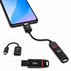 Kit Pendrive 32GB / 64GB Metalico + Cabo OTG USB Tipo C Para Transferência de Arquivos Smartphones