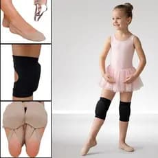 Kit Joelheira Acolchoada Preta e Sapatilha Bege para Ginástica Rítmica e Artística Infantil Juvenil