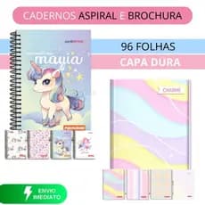 Caderno 1 Materia Feminino Espiral Brochura Grande 96 Folhas Capa Dura Volta As Aulas Caderno escolar