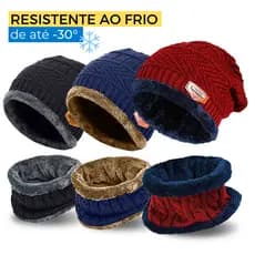 Touca de Inverno de Lã Unissex Adulto Gorro de Frio Com Cachecol Feminino Masculino
