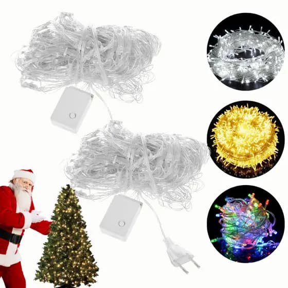 KIT 2 Pisca Pisca 10m 8 funções Led para Decoração de Natal - 100 Leds Coloridos/Brancos