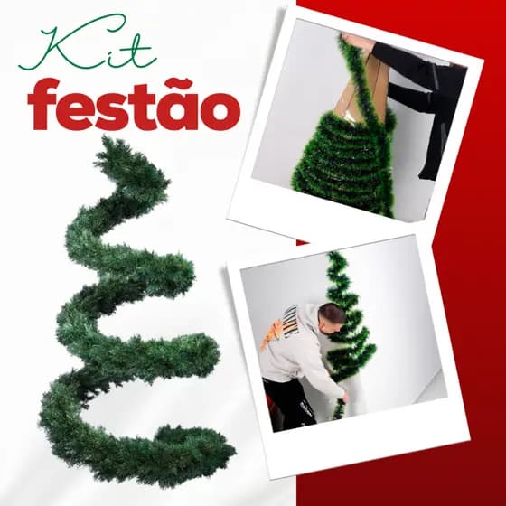 KIT 3 Festão 2mx8cm Verde Escuro - Nevado Premium Decoração Natal