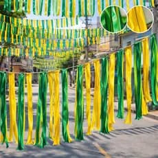 Kit 100m Varal Fitinhas Metalizada Verde Amarelo Copa Brasil