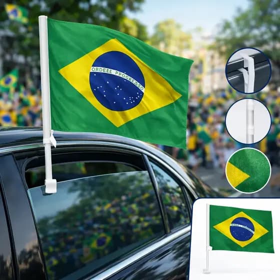 Kit 4 Bandeiras Do Brasil Copa 44x42 Para Vidro De Carro