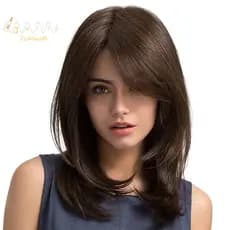 Mulheres Perucas De Cabelo Das Senhoras Do Partido Diária Natural Onda Marrom Escuro Parte Lateral Sintético Não É Perucas Cheias Do Laço Com Franja