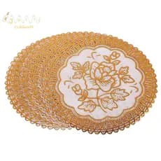 Conjunto De 6 COASTERS Requintados Para Mesa De Jantar Com Flores Em Tom Dourado