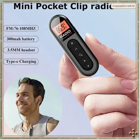 [Y K Z R] Mini Rádio FM De Bolso Receptor De Portátil Recarregável 76-108MHZ Com Visor LCD Retroiluminado Fone De Ouvido Fio De 3,5mm Durável