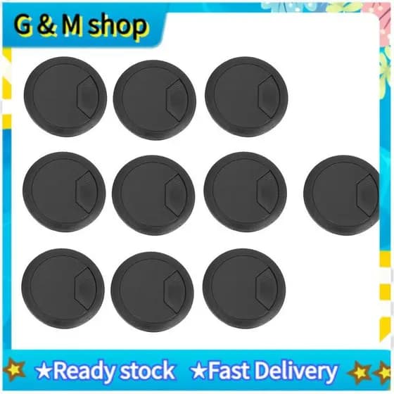 10 Pçs Redondo Plástico Computador Mesa Cabo Grommet Buraco Capa 50mm Preto