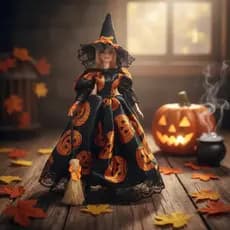 Vestido Fantasia Bruxinha Halloween Para Boneca Com Chapéu E Vassoura Luxo