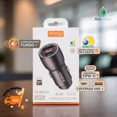 Carregador de Celular Veicular Turbo 60W AGold Pro USB + Tipo-C 9.1A Carregamento Rápido Universal