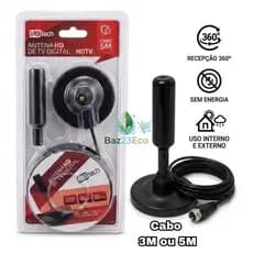 Antena Digital MBTech Amplificada HDTV UHF Interna/Externa 3M ou 5M Cabo Coaxial Incluso Base Magnética Imã Full HD 4K