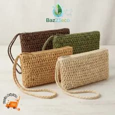 Bolsa Carteira Palha de mão com forro com ziper com alça e  Estilosa e Elegante disponível em 4 cores