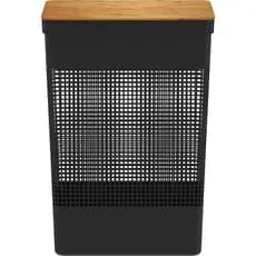 Cesto De Roupas Grid Com Tampa De Bambu 49 Litros - Preto OU