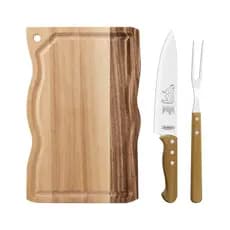 Kit para Churrasco Tramontina com Lâminas em Aço Inox e Cabos em Madeira Natural 3 Peças Tabua, Garfo e Faca